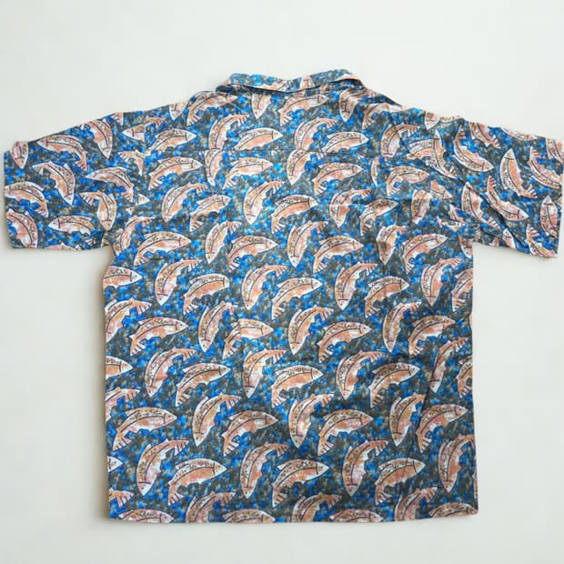 (L)파타고니아 90s vtg 하와이안 셔츠 물고기 패턴 파타로하 하프