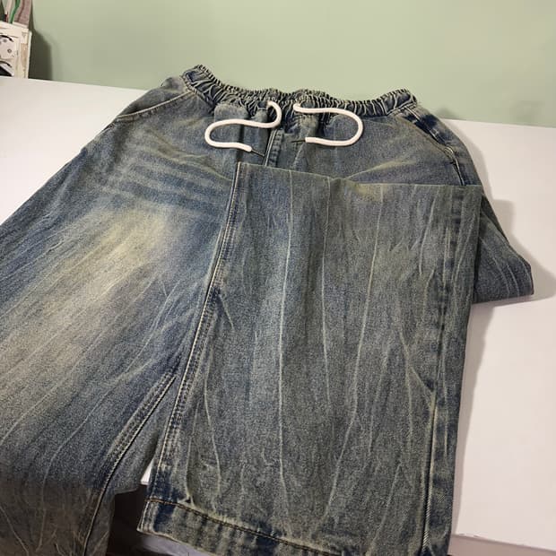 M 빈티지 와이드핏 썬더녹워시드 밴딩 데님팬츠