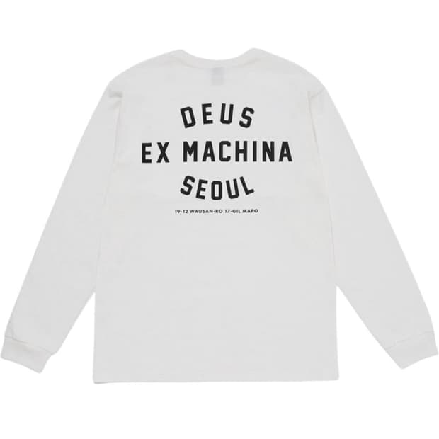 (M/100) 데우스 엑스 마키나 서울 컬리지 롱슬리브 티셔츠 화이트
