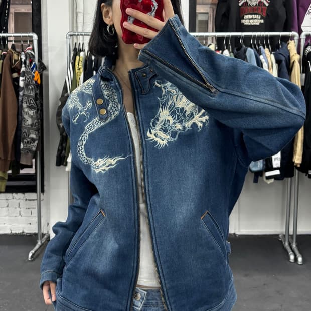 카라쿠리 타마시 오리엔탈 데님 바이커 자켓