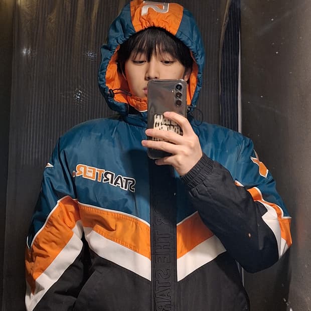 스타터 블랙라벨 청록 오렌지 멀티컬러 신슐레이트 패디드 스타디움점퍼