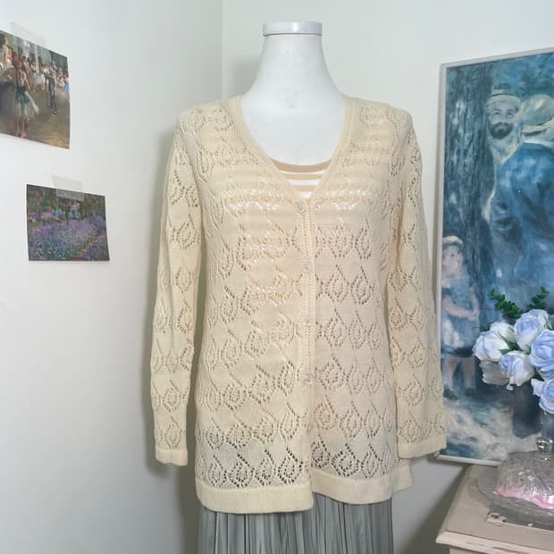 butter crochet cardigan&stripe cotton sl