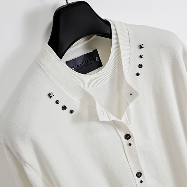 Amano 웨스턴 리벳 투피스 레이어드 니트 (cream white)