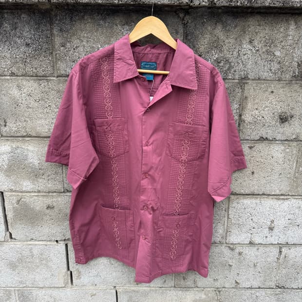 Tropicool 빈티지 쿠바 구아야베라 셔츠 와인 L