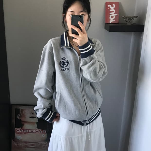 타미힐피거 클럽 로고 그레이 면집업