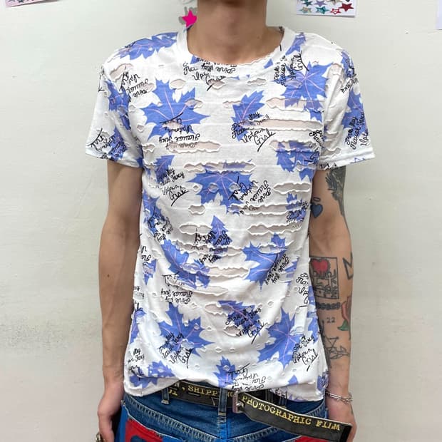 Damage Blue Fallen Leaves T-shirt
