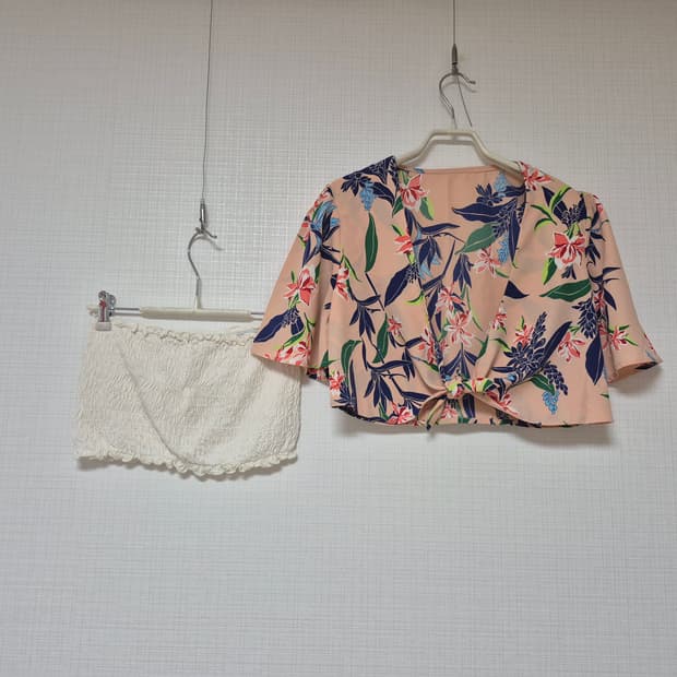Japanese vintage 샘플 플로럴 크롭 탑& 볼레로 세트