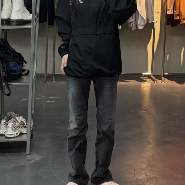 챔피온 아치로고 빅 프린팅 블랙 풀오버 아노락자켓 A3137