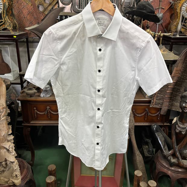 질 바이 질스튜어트 남성 화이트 슬림핏 반팔 셔츠