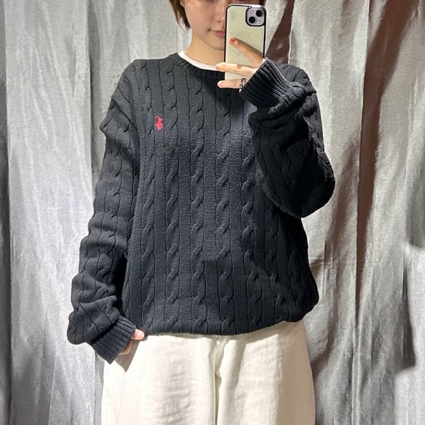 L 폴로랄프로렌 레드포니 케이블 블랙 니트