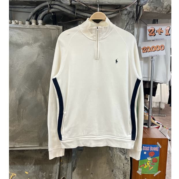 폴로 랄프로렌 반집업 기모 맨투맨 화이트 L #csz3966 