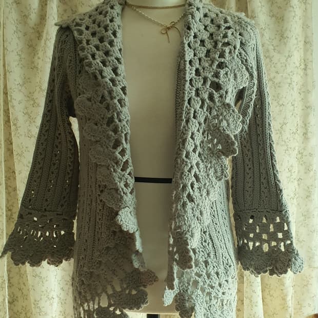 [빈티지] 크로셰 뜨개 가디건 회색