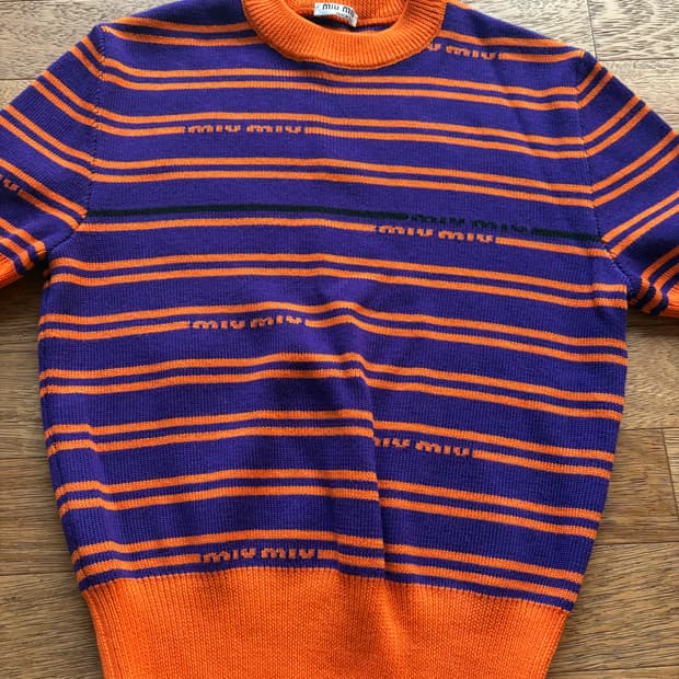 miu miu vintage Logo Stripe Knit Top
