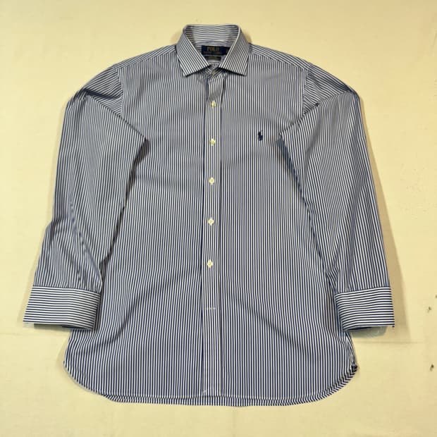 M) 폴로 랄프로렌 이지케어 블루 스트라이프 포플린 셔츠