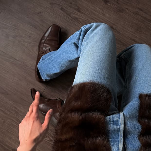 Seven by Seven 밍크 퍼 릴랙스 진