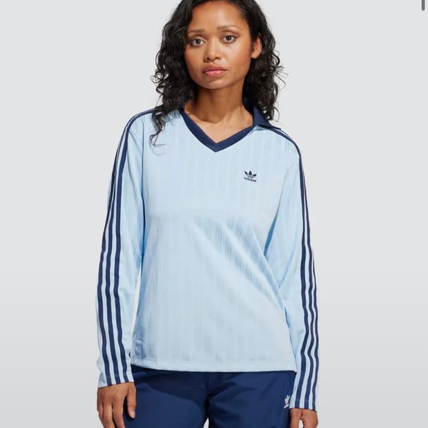 아디다스 롱슬리브 풋볼 자카드 브이넥 긴팔 폴로 셔츠 클리어 스카이