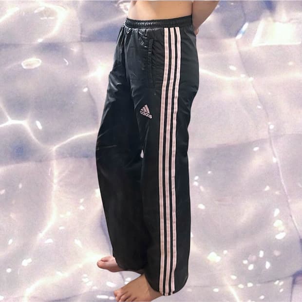 00s 아디다스 대장급 일본판 블랙 핑크 삼선 기모 트랙 팬츠 S 