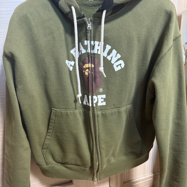 베이프 카키 크롭 퍼스트 카모 녹계 후드집업 