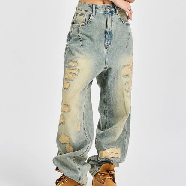 스키즘 인듀싱 아카이브 데미지드 진스 블루 L