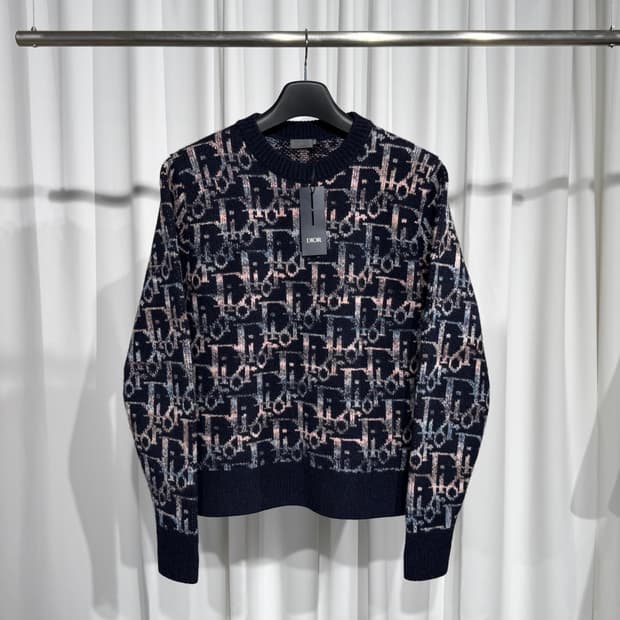[신품급/M] 디올 오블리크 울 자카드 니트 네이비