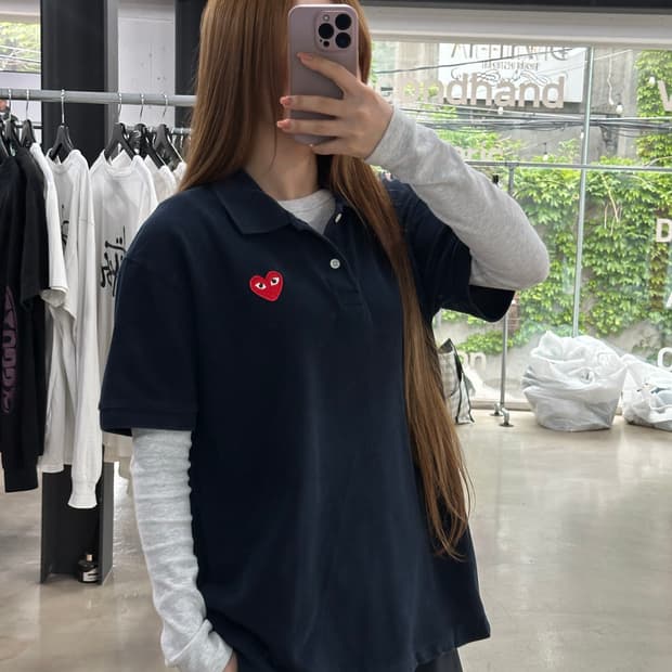 꼼데가르송 플레이 하트 Pk반팔티 네이비