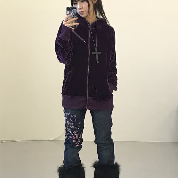  Jpn Purple Velvet Zip Up Hoodies