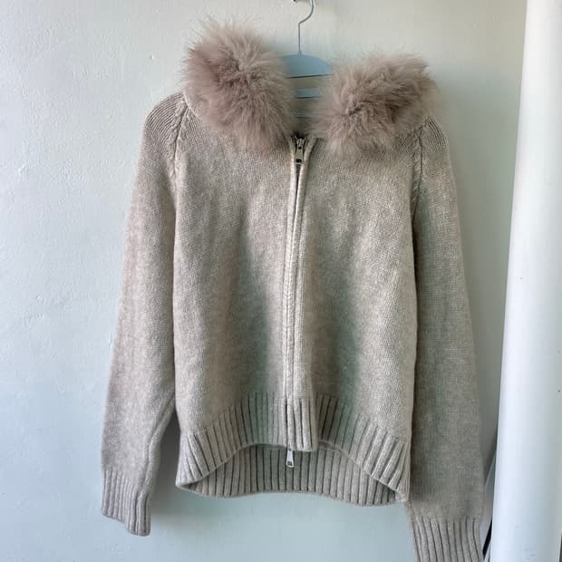 폭스퍼 니트 후드집업