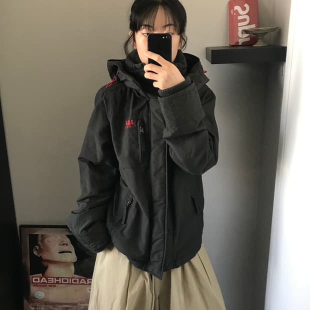 아베크롬비 자수로고 블랙 헤비 자켓