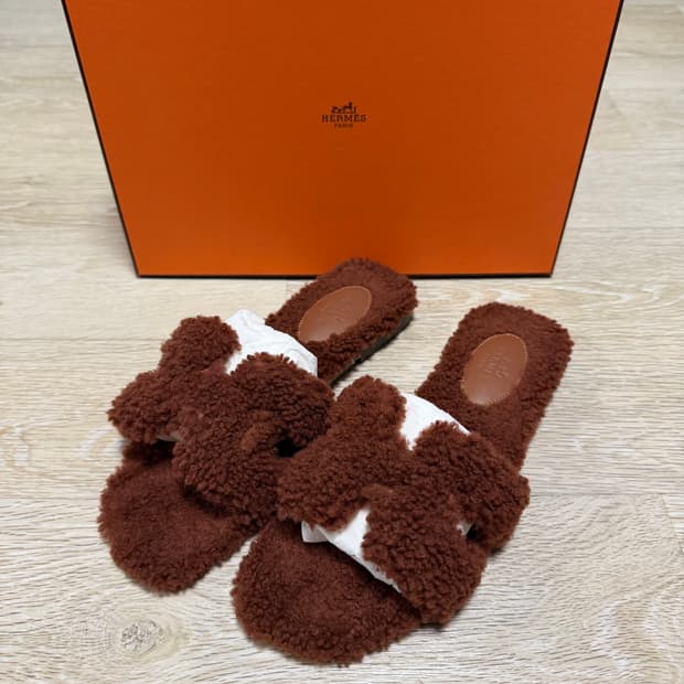 [S+급/36.5] 에르메스 오란 시어링 퍼 샌들 슬리퍼