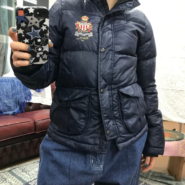폴로진스 여성 성조기 자수 덕다운 패딩 