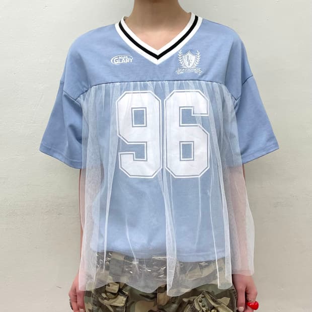 Sporty White Lace 96 Blue T-Shirt