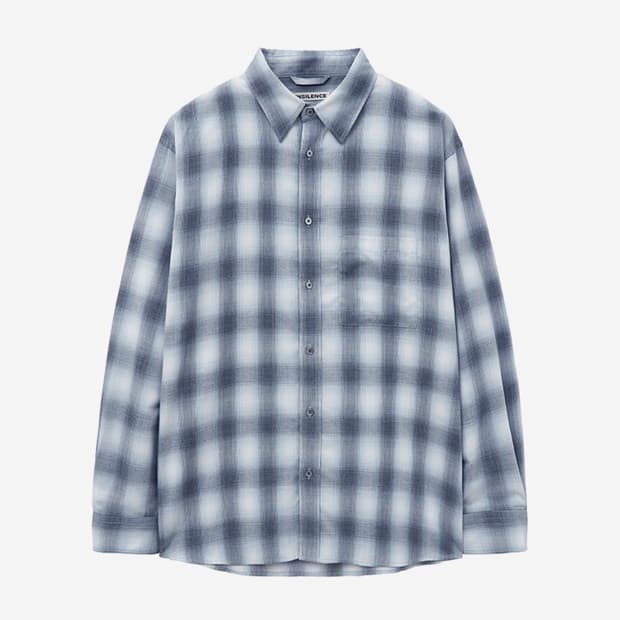 인사일런스 오버핏 체크 셔츠 GREY BLUE L사이즈