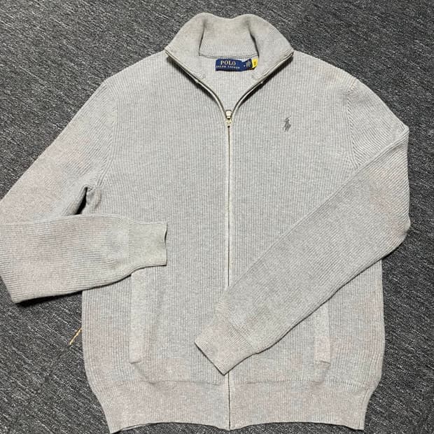 폴로 랄프로렌 최신형 QR택 그레이 스웻 니트 집업 가디건 M