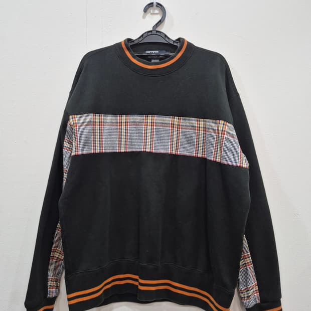 폴로랄프로렌 체크 패턴 패널이 있는 블랙 맨투맨 남성 95~100사이즈