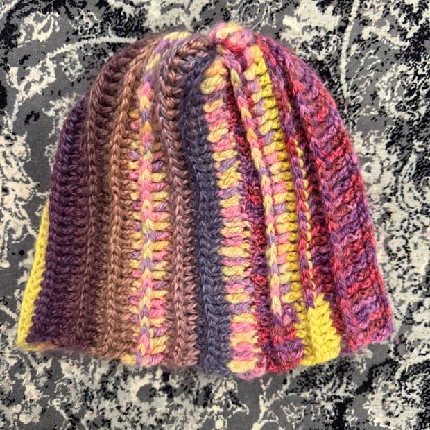 멀티컬러 청키 스트라이프 비니 핸드메이드