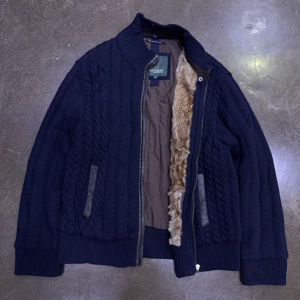 헨리코튼 토끼털 울 캐시미어 블렌드 케이블 니트 집업 자켓 100