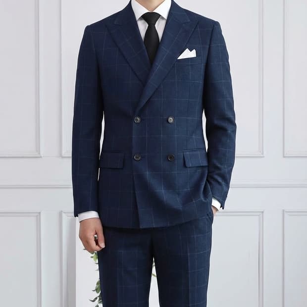 SIEG FAHRENHEIT 슬림 더블 수트 세트 -네이비 (L)