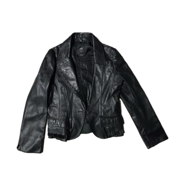 (w) 레더 원단추 크롭 자켓