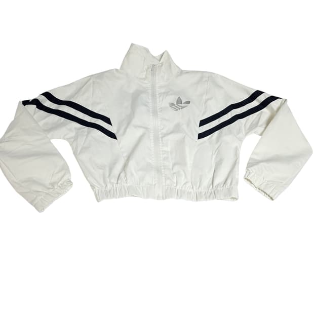 [아디다스] Y2K 화이트 블랙 투라인 백로고 크롭 바람막이 자켓L