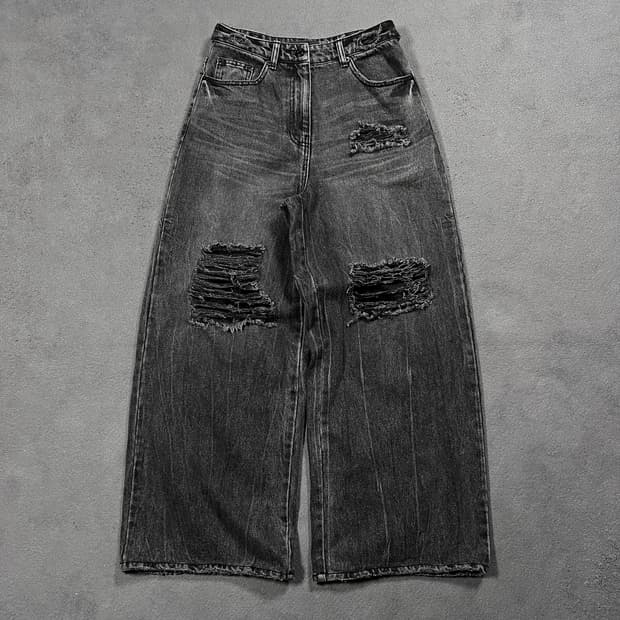 Juun.J 준지 디스트로이드 와이드 데님 팬츠