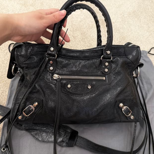 발렌시아가 시티 모터백 블랙 스몰 은장