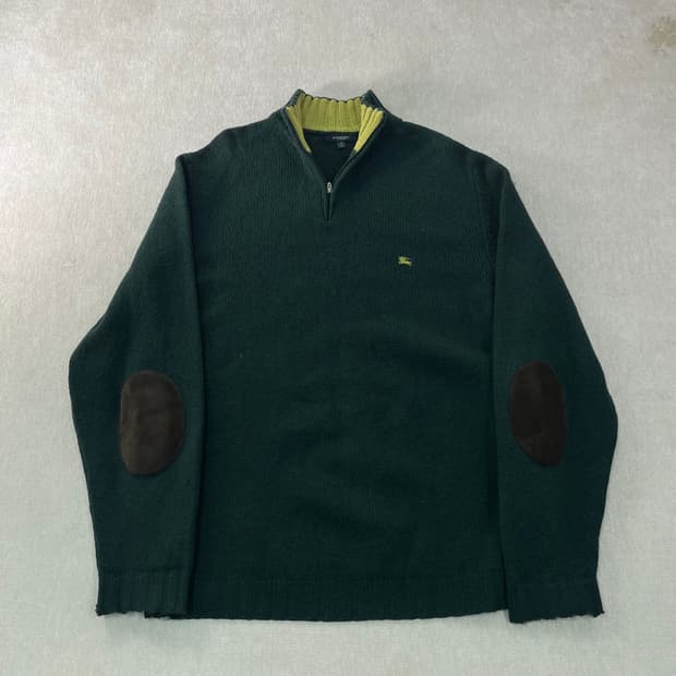 105 버버리 기마로고 엘보우 패치 울반집업 니트 