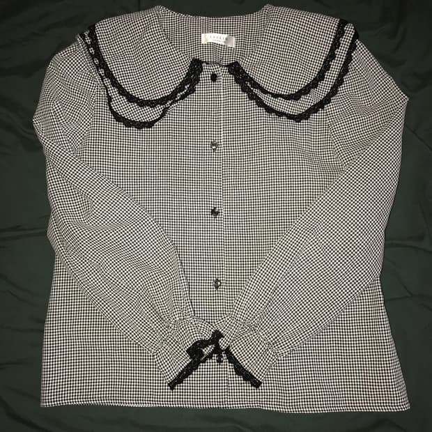 빈티지 체크 빅카라 블라우스 