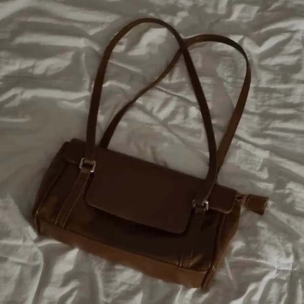 빈티지 스퀘어 백 양도 브라운 숄더백 레더 가죽