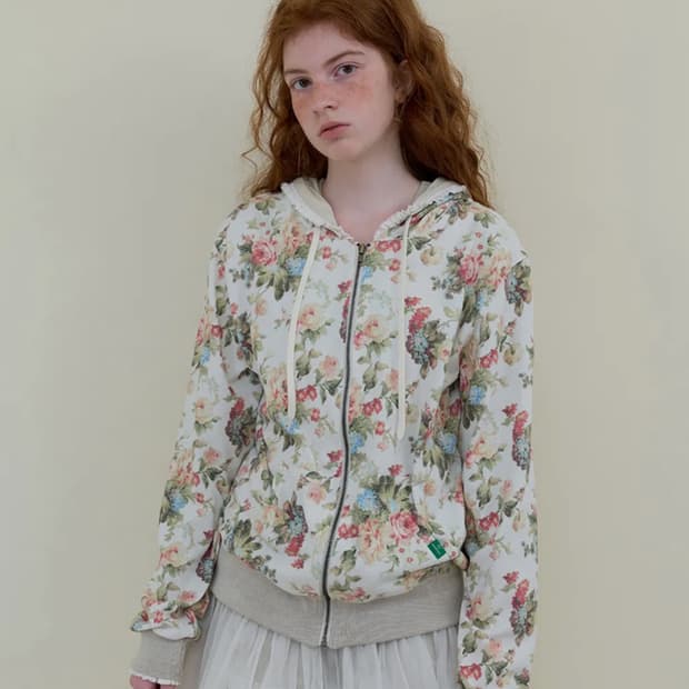 노컨텐츠 플라워 레이스 집업 후드집업 