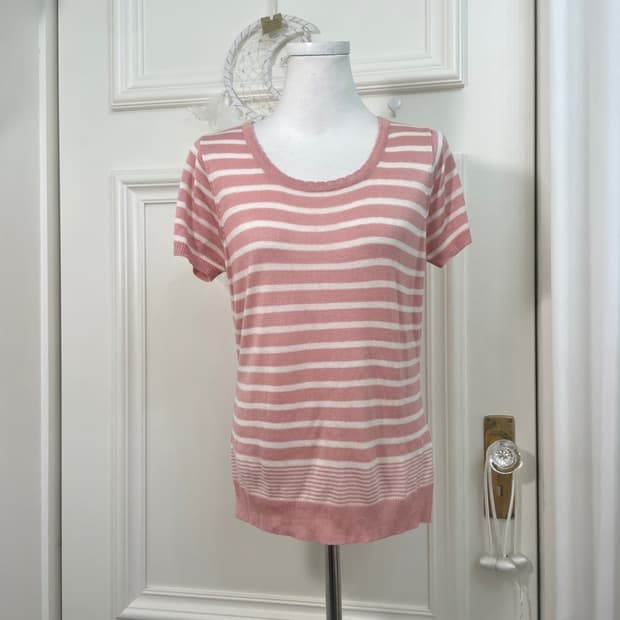 pink ivory stripe half knit top(size-L)