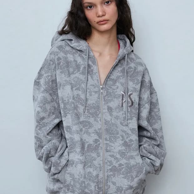 빈티지 플라워 오버사이즈 후디 멜란지 그레이 후드집업