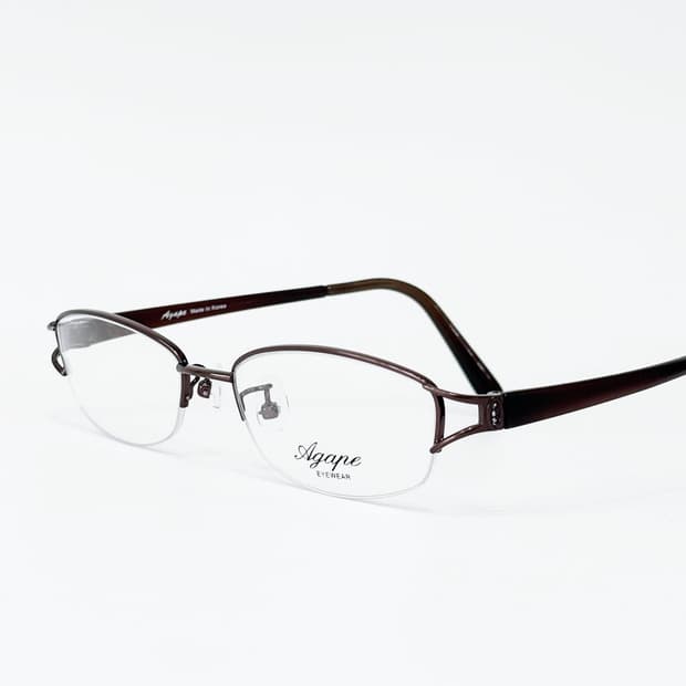 AGANE 브라운 큐빅 반무테 메탈 데드스탁 빈티지안경