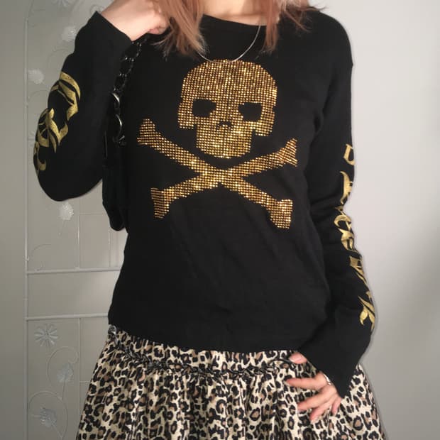 jpn vintage black skull beads long sleev
