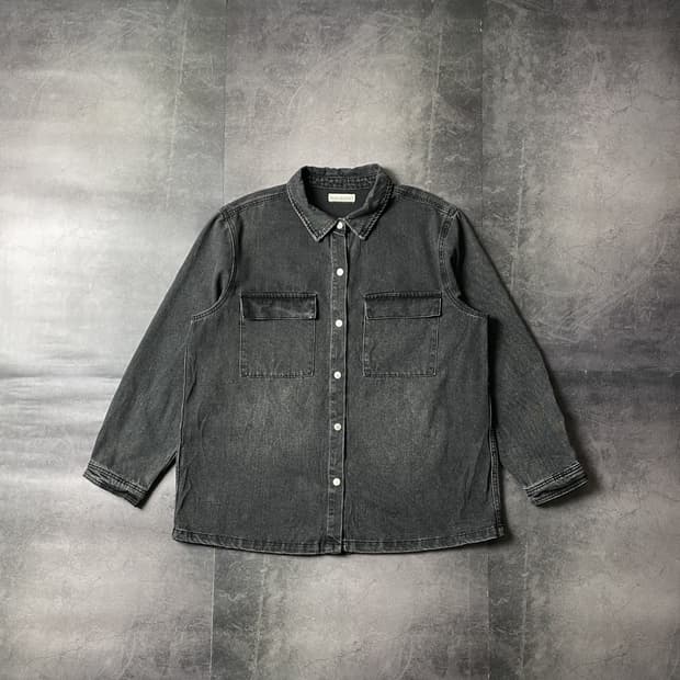 LUVAMIA 빈티지 블랙차콜 스냅버튼 코튼 셔츠 A00516